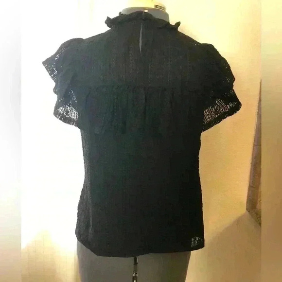 Iris black lace front ruffle key hole blouse top women medium - Picture 4 of 10